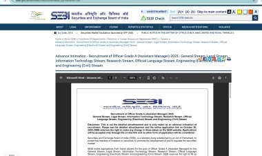 SEBI Assistant Manager Grade A भर्ती 2025 : 110 पदों के लिए ऑनलाइन फॉर्म जारी