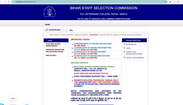 बिहार कर्मचारी चयन आयोग (BSSC) ने अपनी आधिकारिक वेबसाइट पर स्नातक स्तरीय (4th Graduate Level) पदों के लिए भर्ती अधिसूचना जारी की है।