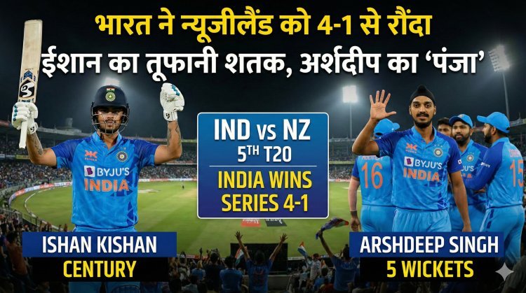 भारत ने न्यूजीलैंड को 46 रन से हराकर 4-1 से जीती सीरीज; ईशान का तूफानी शतक और अर्शदीप के 5 विकेट